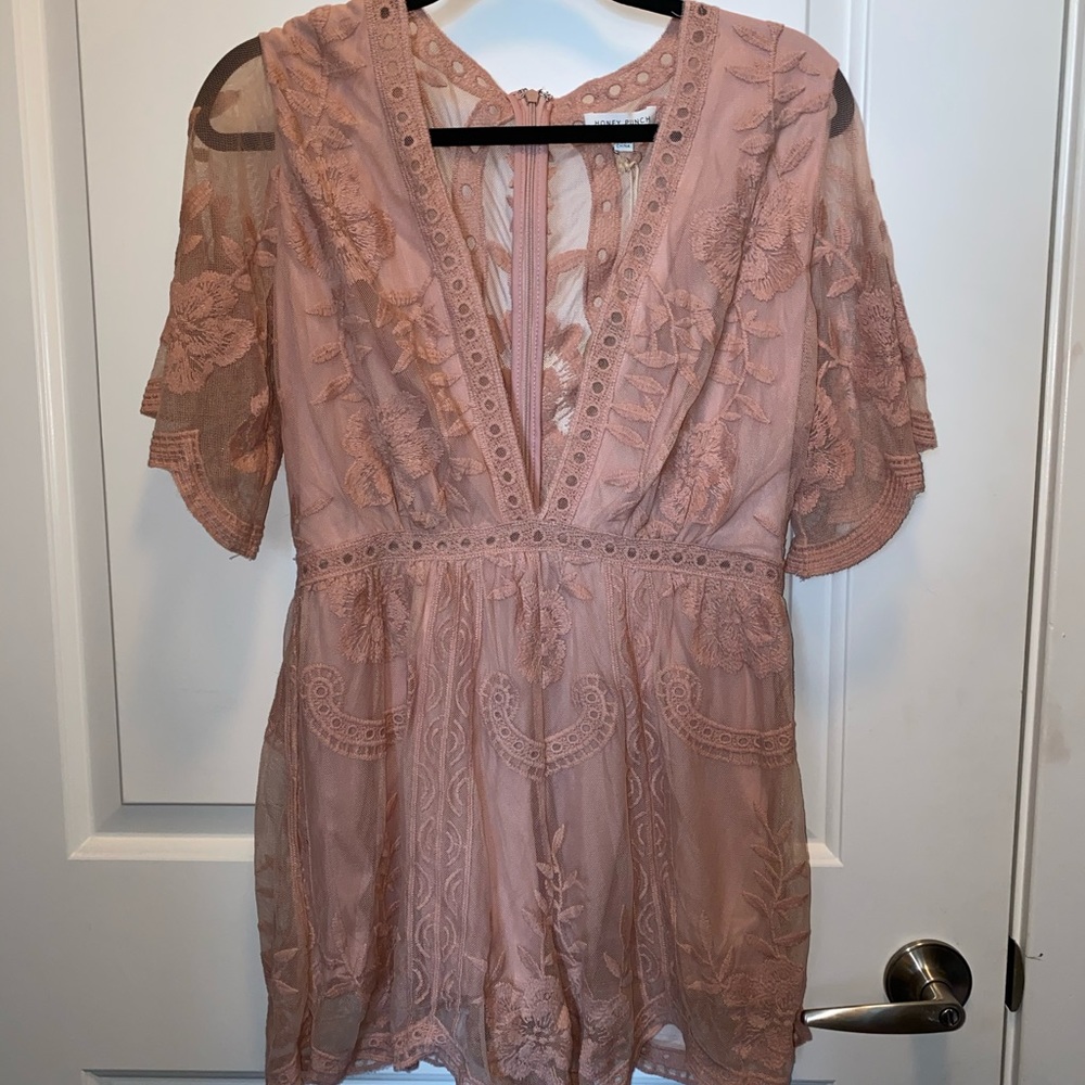 Honey Punch Embroidered Romper (L)